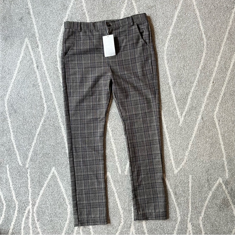 AS Collection Brown Plaid Slim Fit Trousers Boys 13-14
